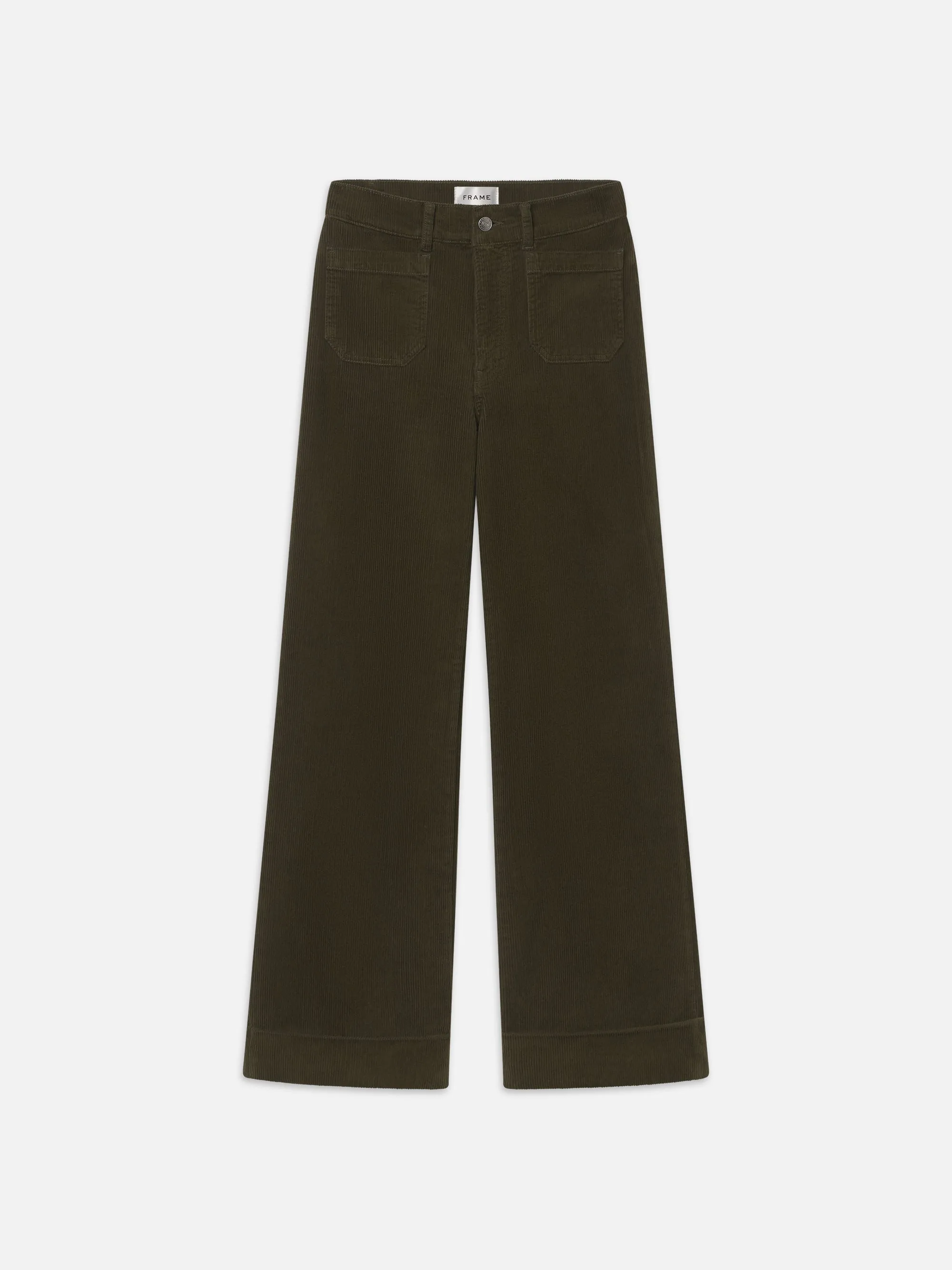 70er Jahre Cropped Wide Leg Cordhose -- Edles Militärgrün