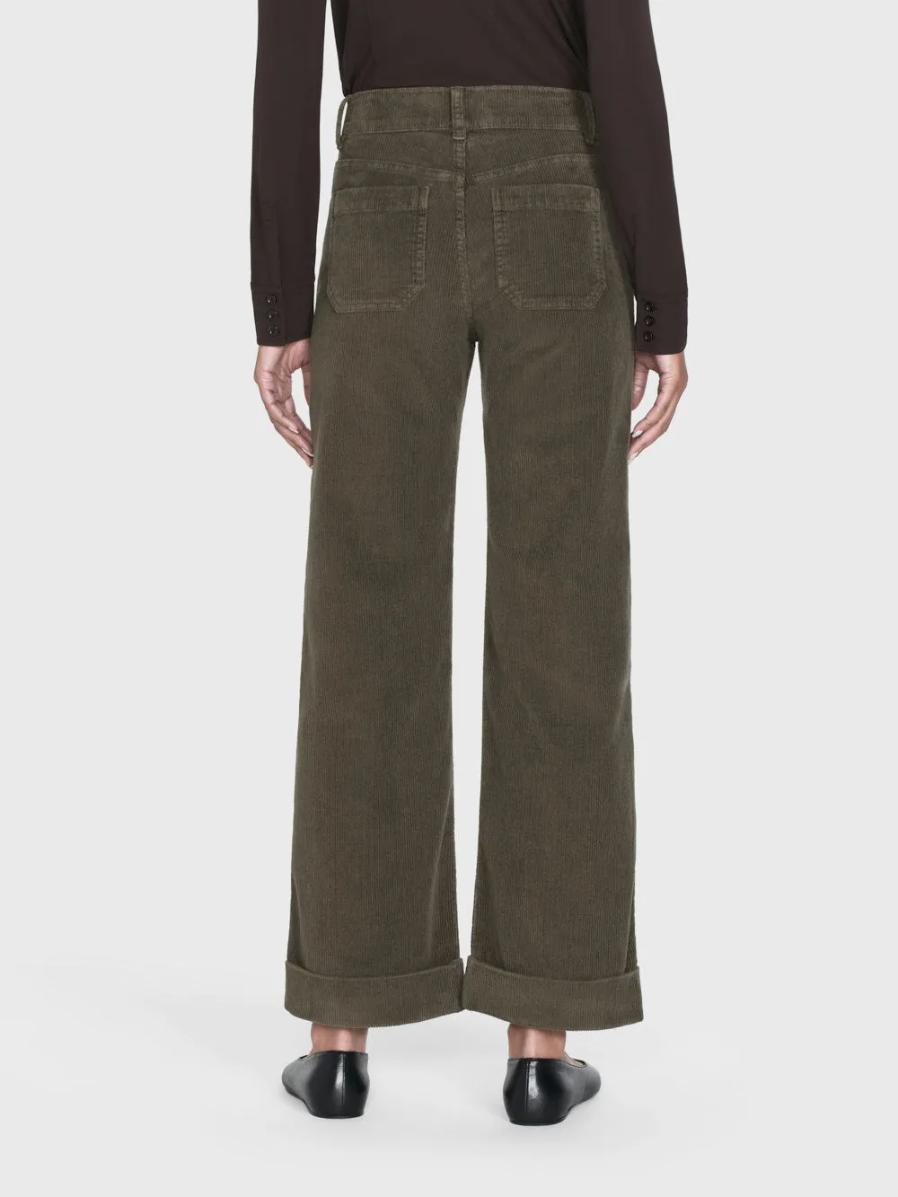 70er Jahre Cropped Wide Leg Cordhose -- Edles Militärgrün