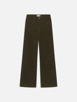 70er Jahre Cropped Wide Leg Cordhose -- Edles Militärgrün