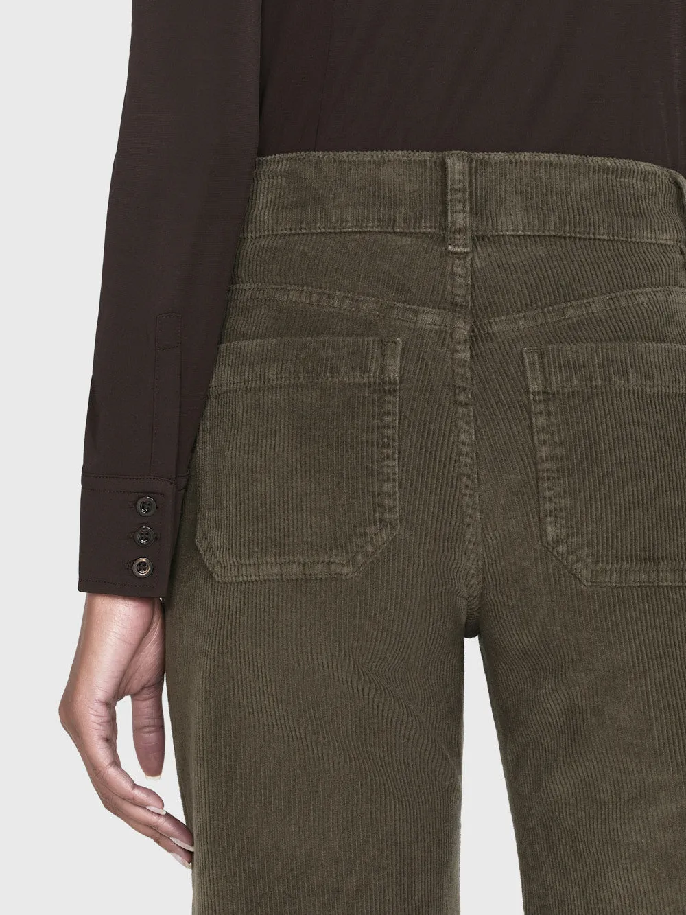 70er Jahre Cropped Wide Leg Cordhose -- Edles Militärgrün