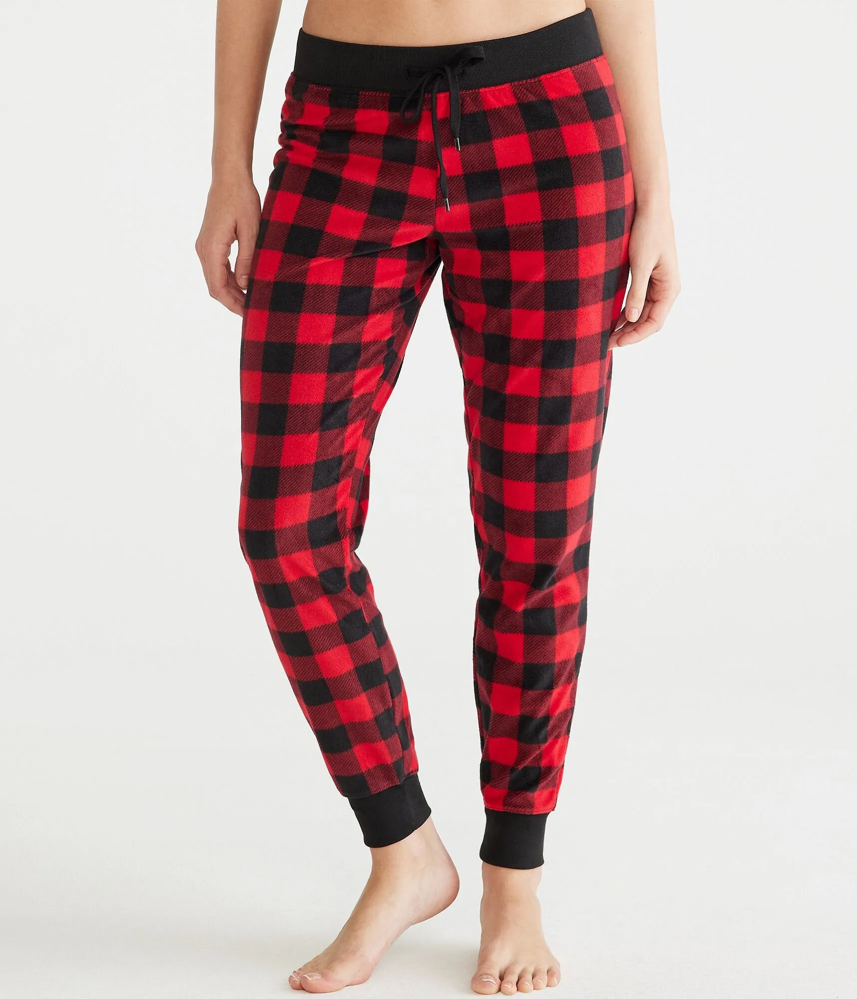 Aeropostale Damen Buffalo Plaid Polyfleece Schlafjogger - Rot - Größe L - Polyester - Teen Mode & Bekleidung Kirschwein Aeropostale