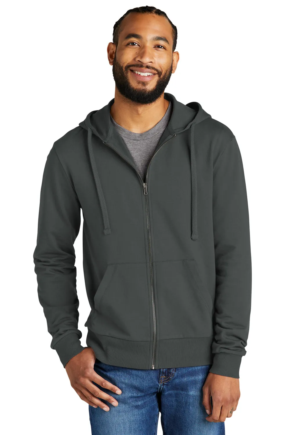 Allmade Herren Bio-French-Terry Full-Zip Kapuzenpullover mit Taschen - Geländegrau