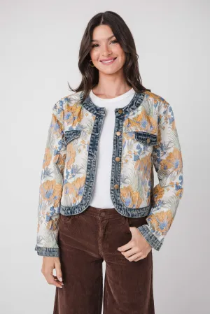 AnnieWear Blumen-Jacquard-Denim-Kontrastjacke
