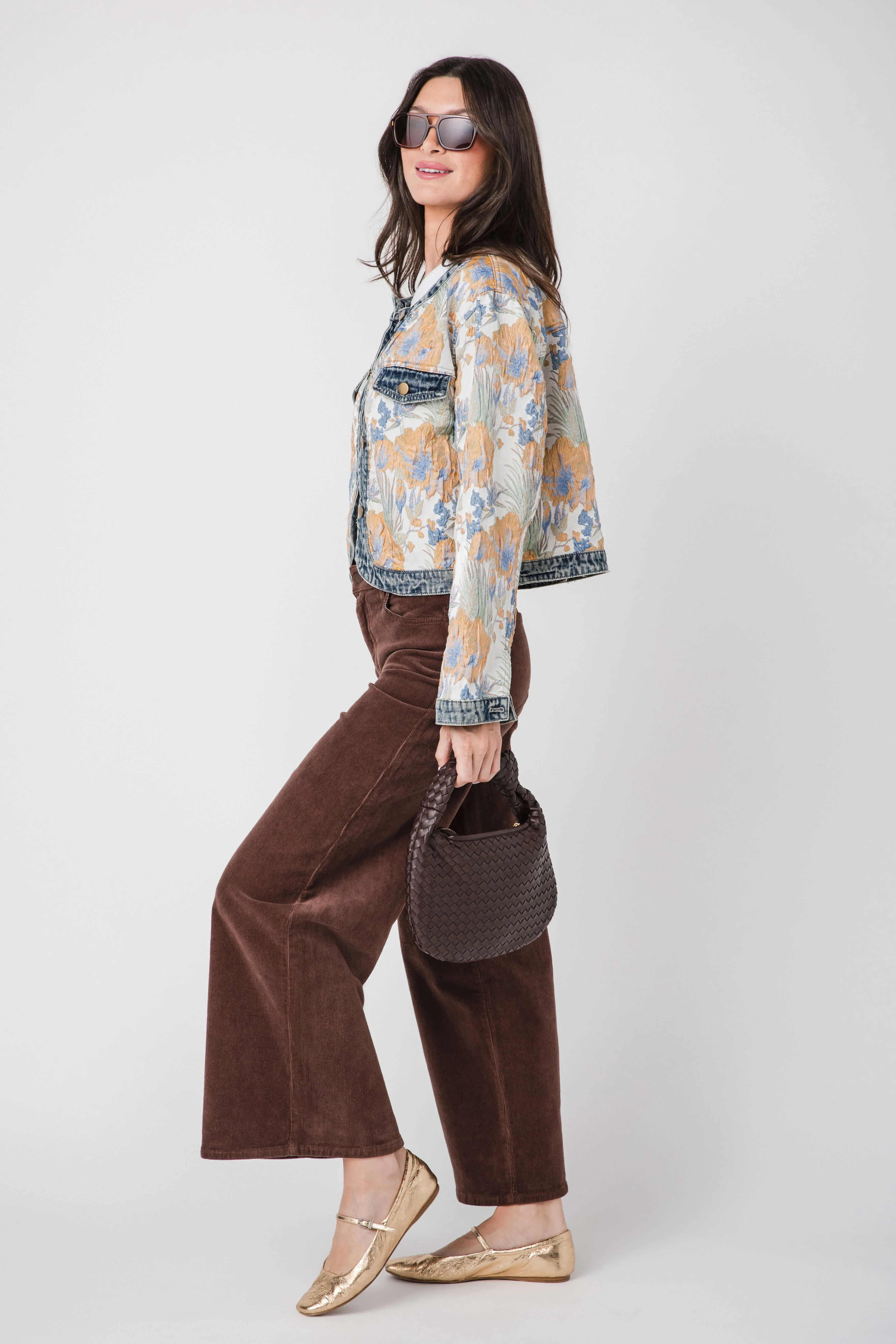 AnnieWear Blumen-Jacquard-Denim-Kontrastjacke