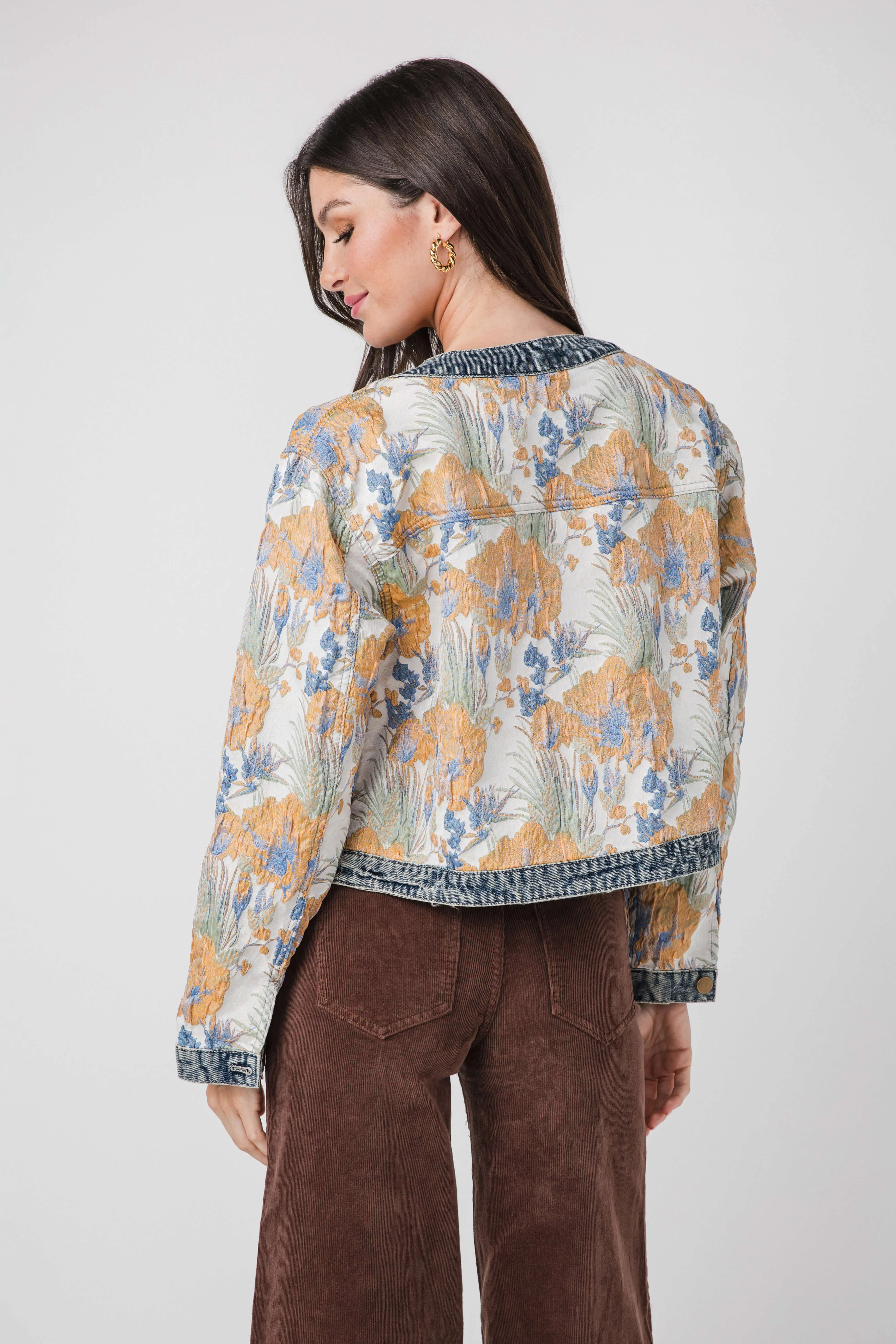 AnnieWear Blumen-Jacquard-Denim-Kontrastjacke