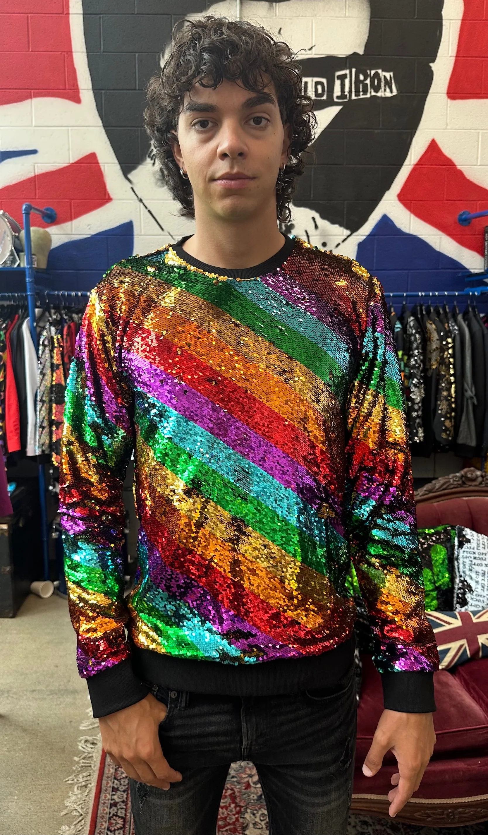 Any Old Iron Herren Pullover in Gold-Regenbogen-Optik