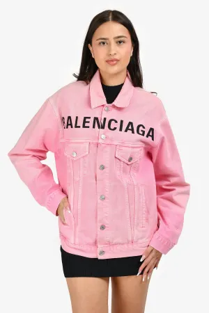 Balenciaga 2019 Rosa Denim Logo Bedruckte Jacke Größe 32