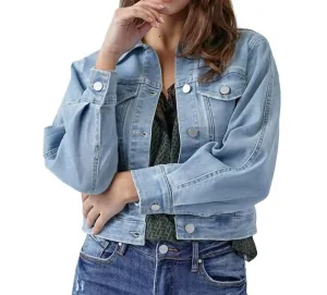Denim-Jacke mit Ballonärmeln in Hellwäsche