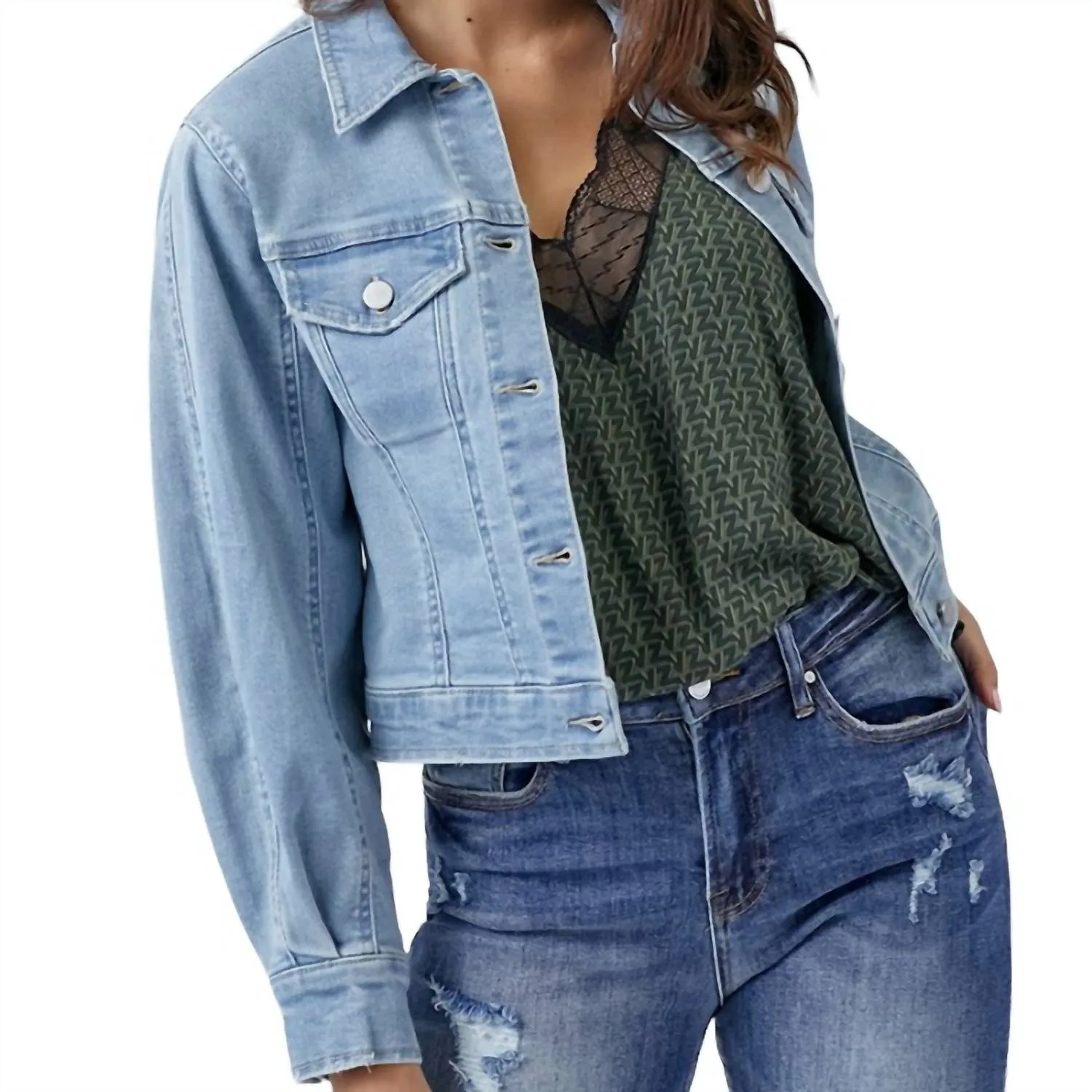 Denim-Jacke mit Ballonärmeln in Hellwäsche