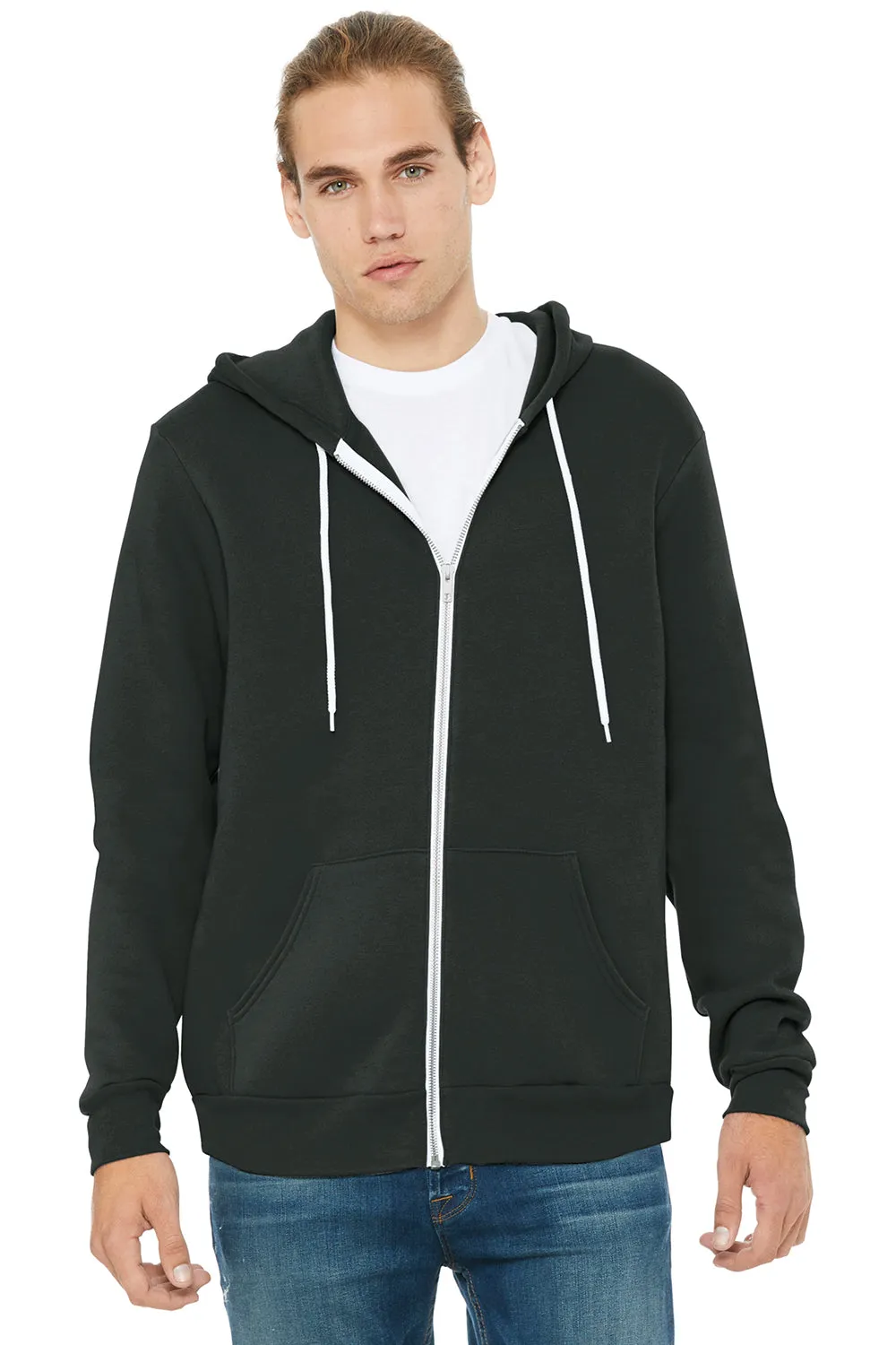 Bella   Canvas Herren Fleece Full-Zip Kapuzenpullover mit Taschen - DTG Dunkelgrau - Ausverkauf