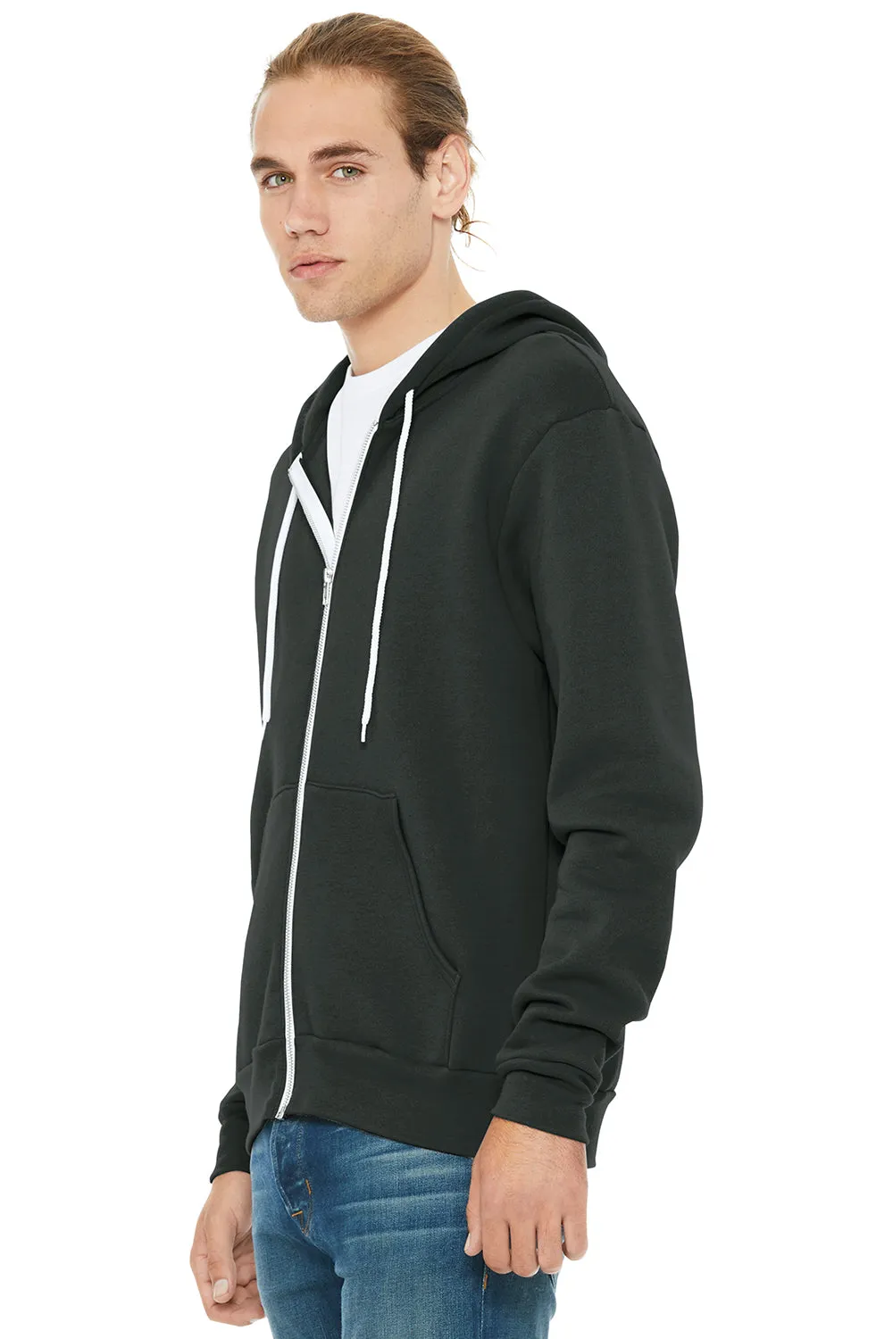 Bella   Canvas Herren Fleece Full-Zip Kapuzenpullover mit Taschen - DTG Dunkelgrau - Ausverkauf