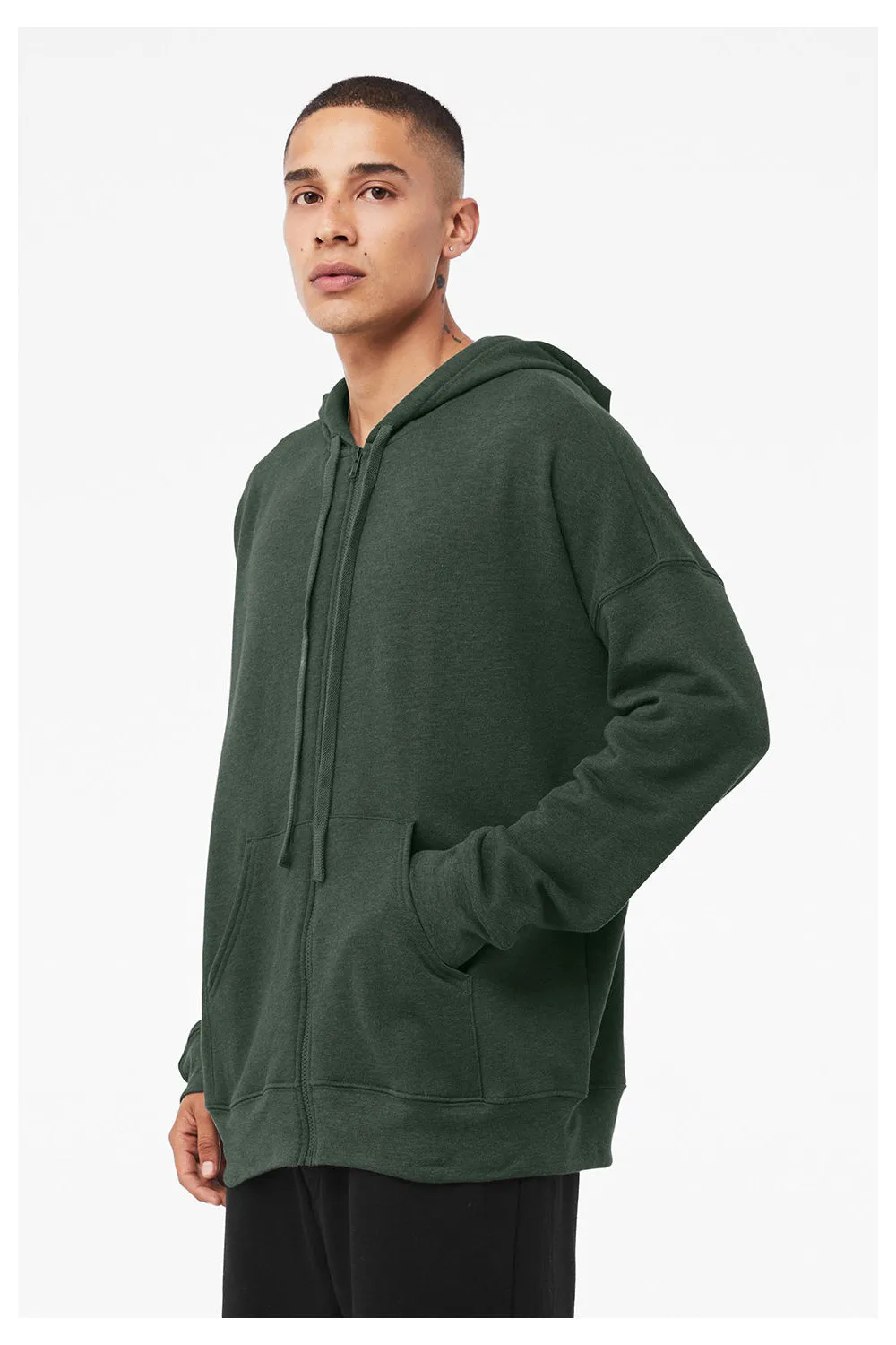 Bella   Canvas Herren Sponge Fleece Kapuzenpullover mit Reißverschluss und Taschen - Heather Forest Grün