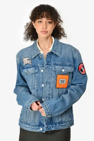 Burberry 2020 Blaue Denim-Applikation Grafik Trucker Jacke Größe 50 Herren