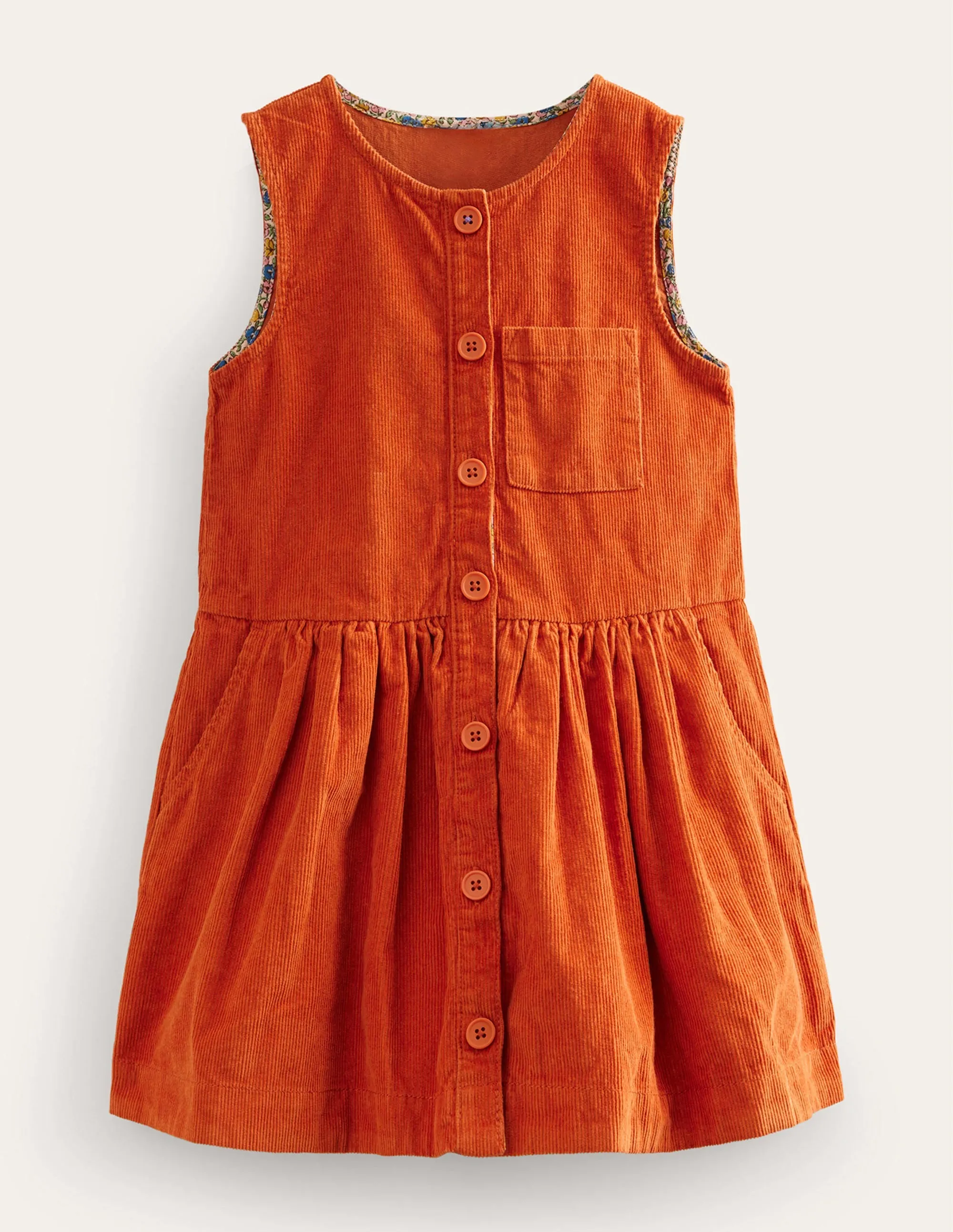 Knopf-Pinafore-Kleid - Kastanienbrauner Kord