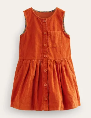Knopf-Pinafore-Kleid - Kastanienbrauner Kord