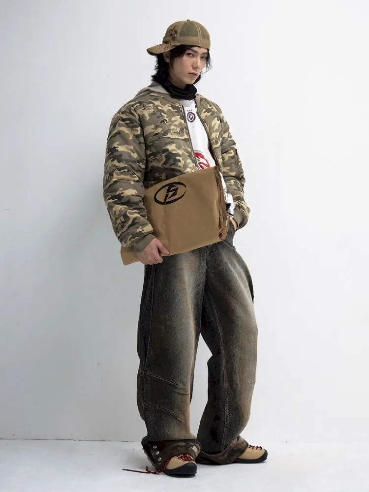 Tarnfarbene Patchwork-Straight-Jeans【s0000010447】