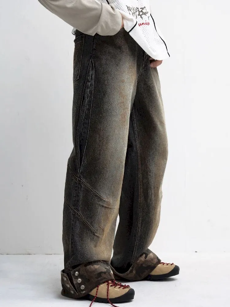 Tarnfarbene Patchwork-Straight-Jeans【s0000010447】