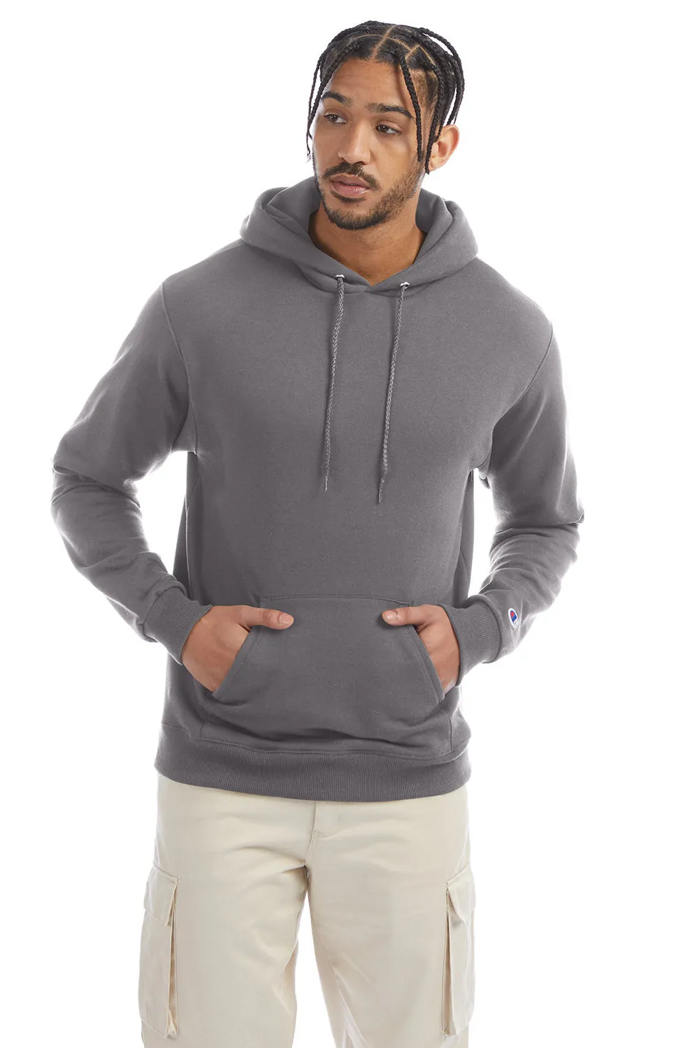 Champion Herren Double Dry Eco Feuchtigkeitstransportierende Fleece Kapuzenpullover Hoodie mit Beuteltasche - Steingrau