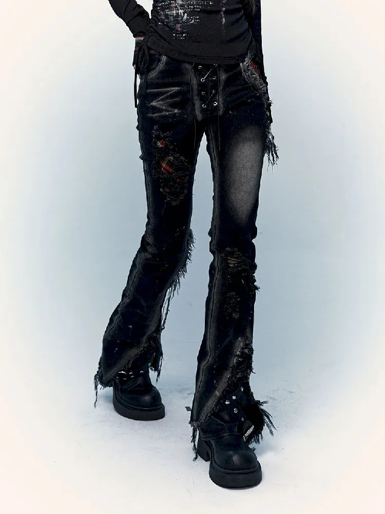 Karierte Vintage-Wash Jeans【s0000011225】
