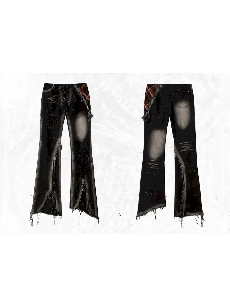 Karierte Vintage-Wash Jeans【s0000011225】