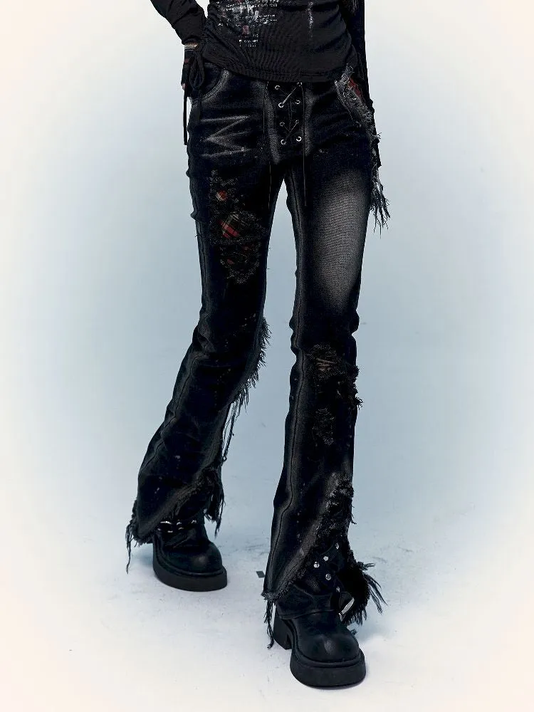 Karierte Vintage-Wash Jeans【s0000011225】