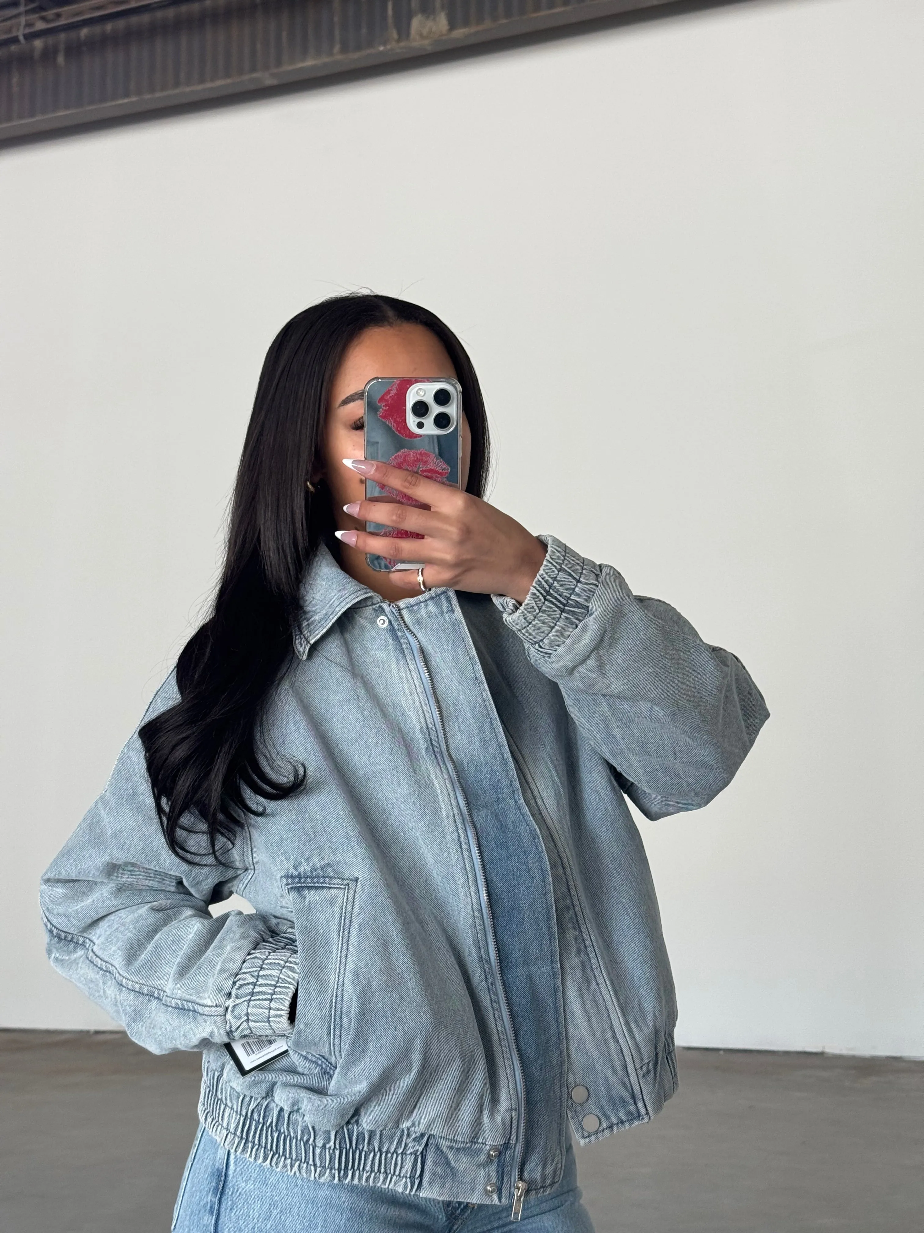Christine Übergroße Denim Bomberjacke