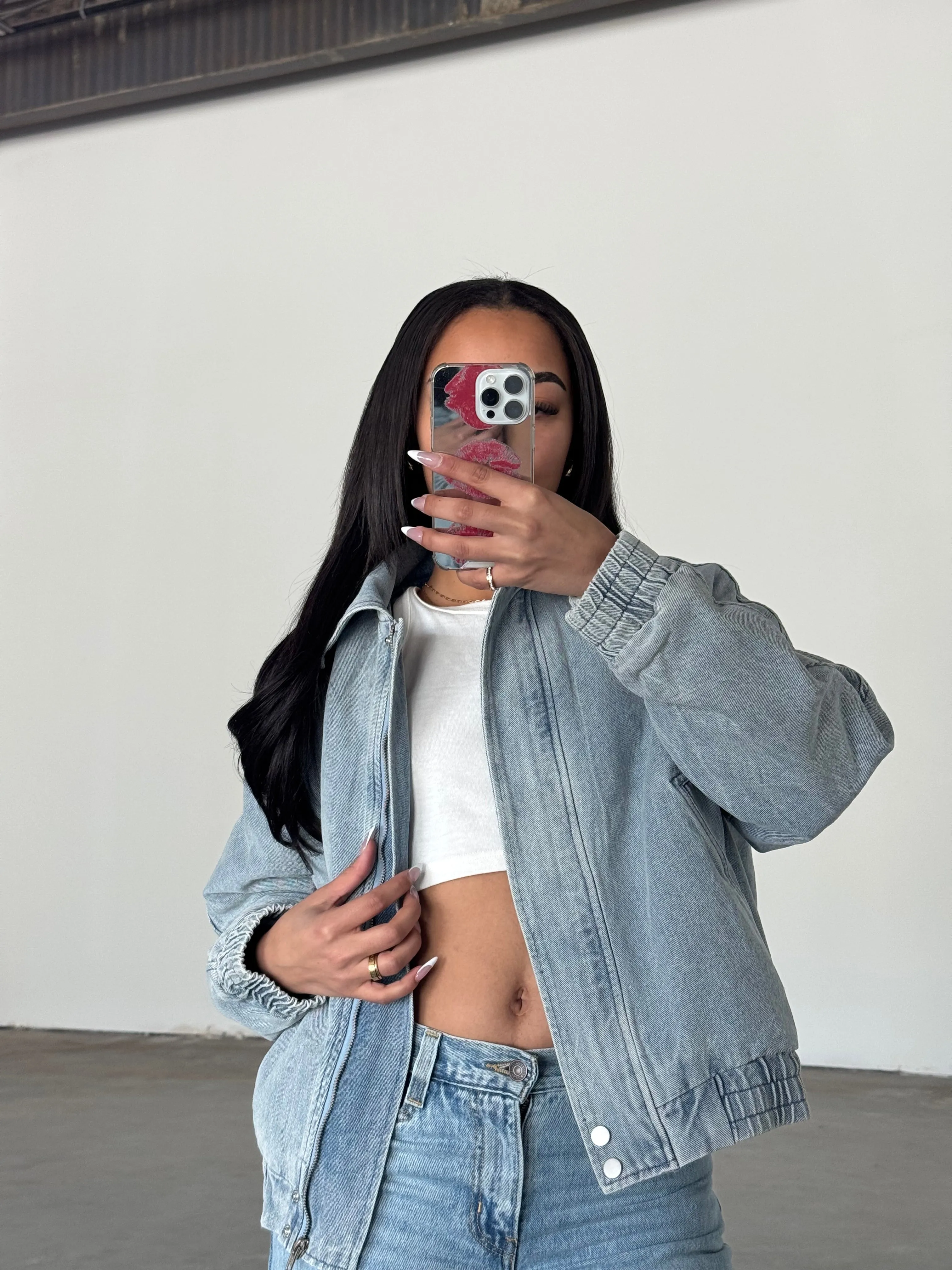 Christine Übergroße Denim Bomberjacke