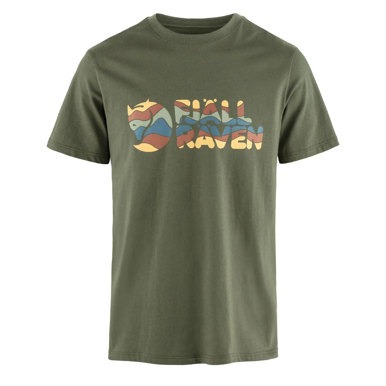 Fjällräven Herren T-Shirt mit mehrfarbigem Logo in Lorbeergrün