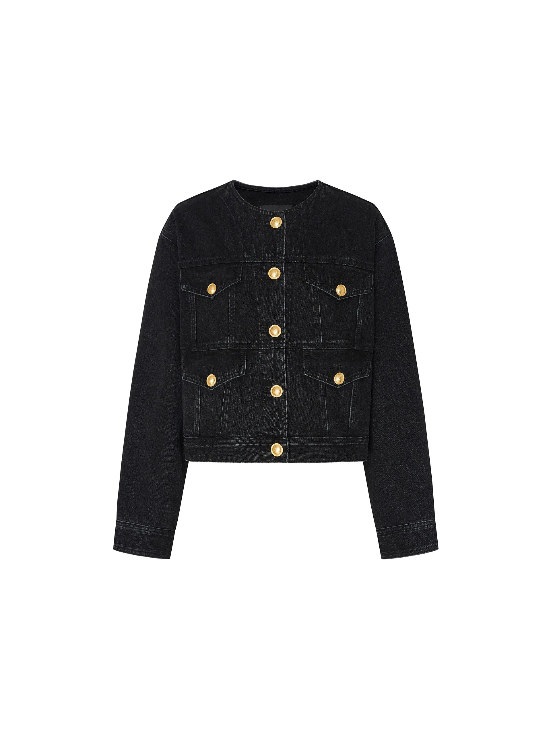 Kragenlose Baumwoll-Denim-Jacke