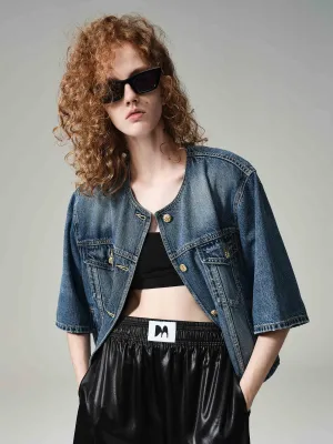 Kragenlose Denimjacke