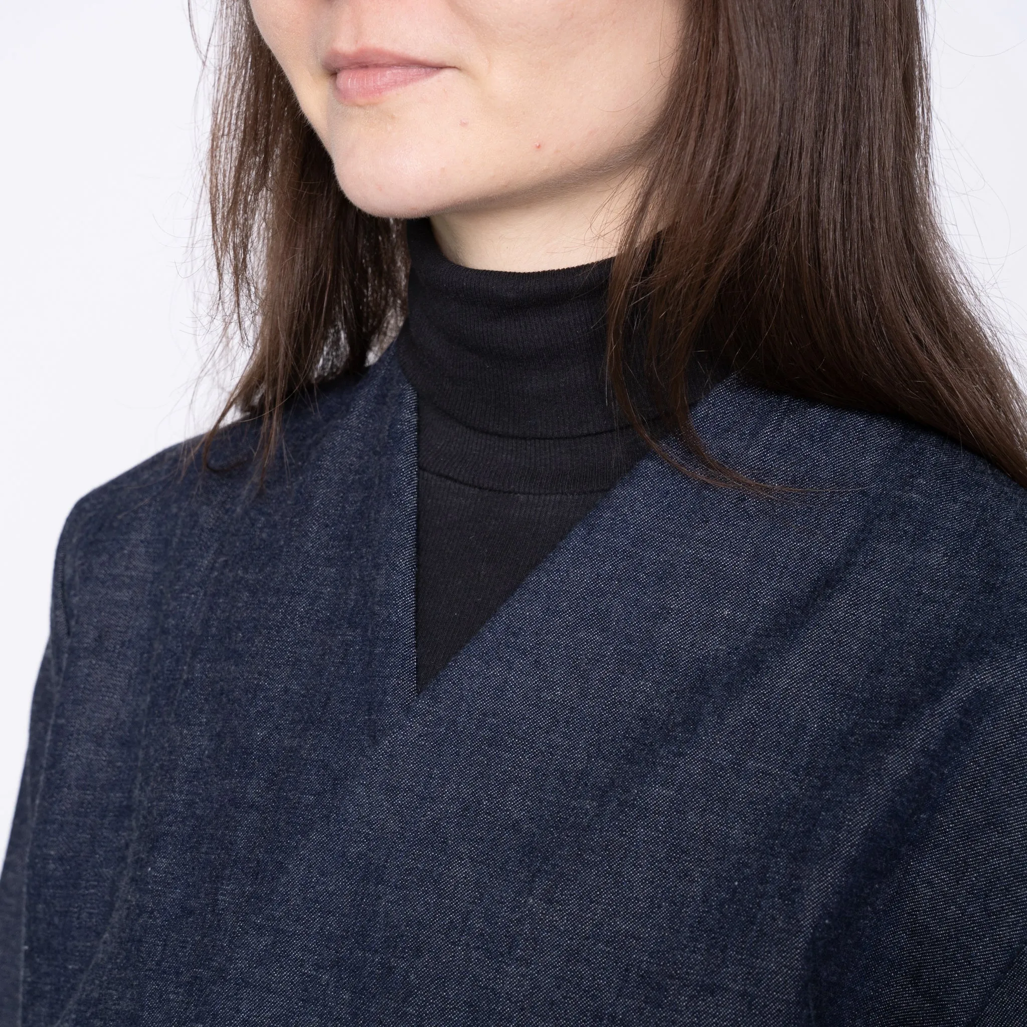 Kragenlose Jacke - Slub Nep Gewaschen - Indigo