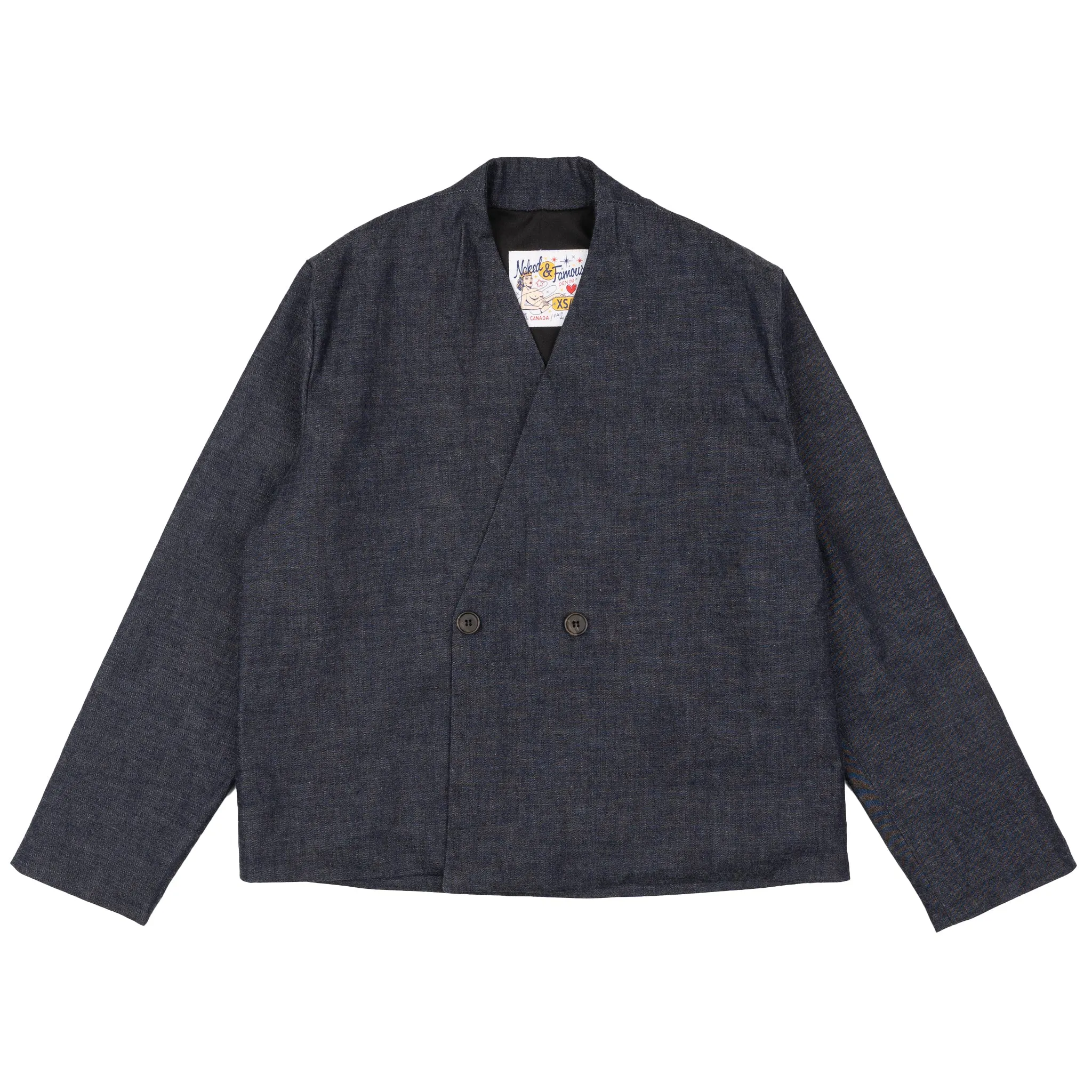 Kragenlose Jacke - Slub Nep Gewaschen - Indigo