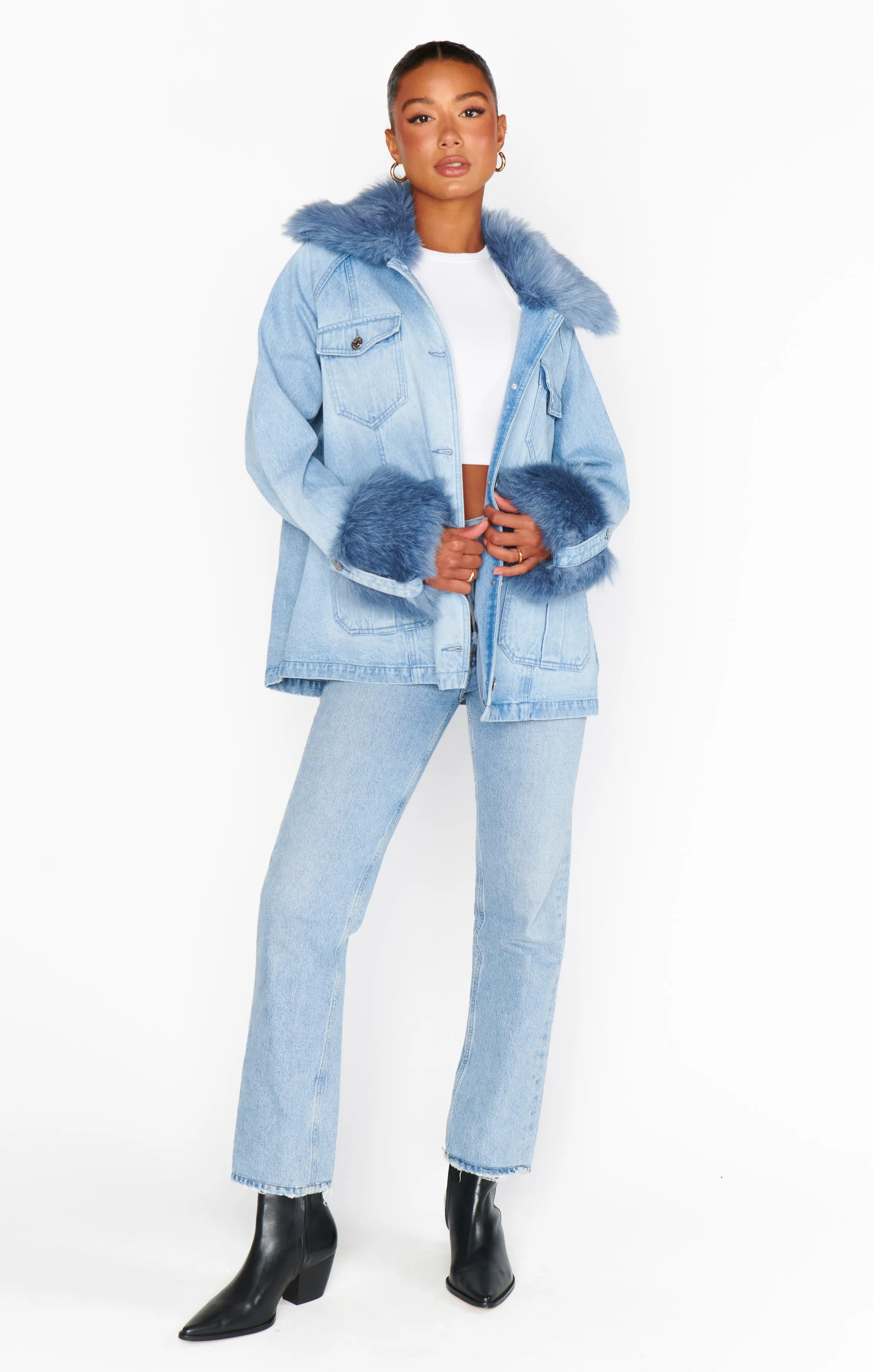 Kopenhagen Jacke ~ Drift Indigo mit blauem Kunstpelz