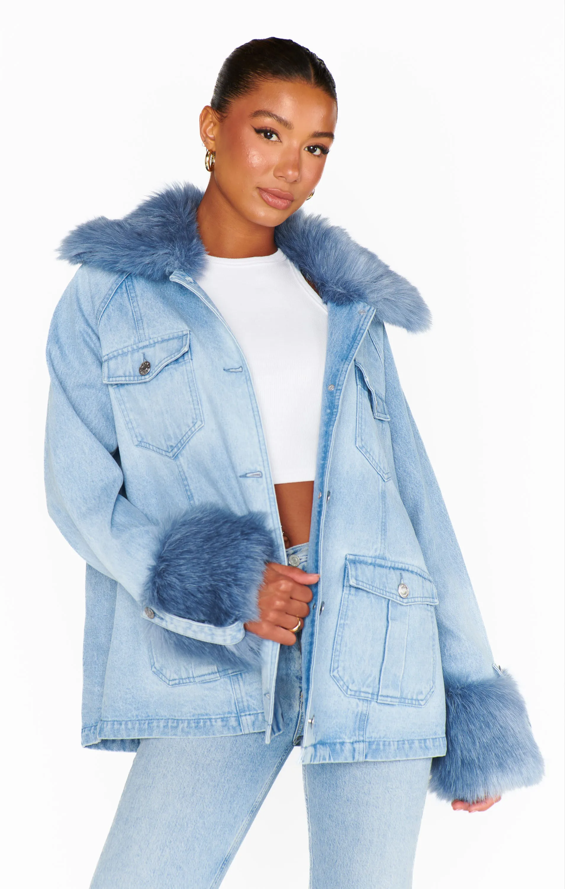 Kopenhagen Jacke ~ Drift Indigo mit blauem Kunstpelz
