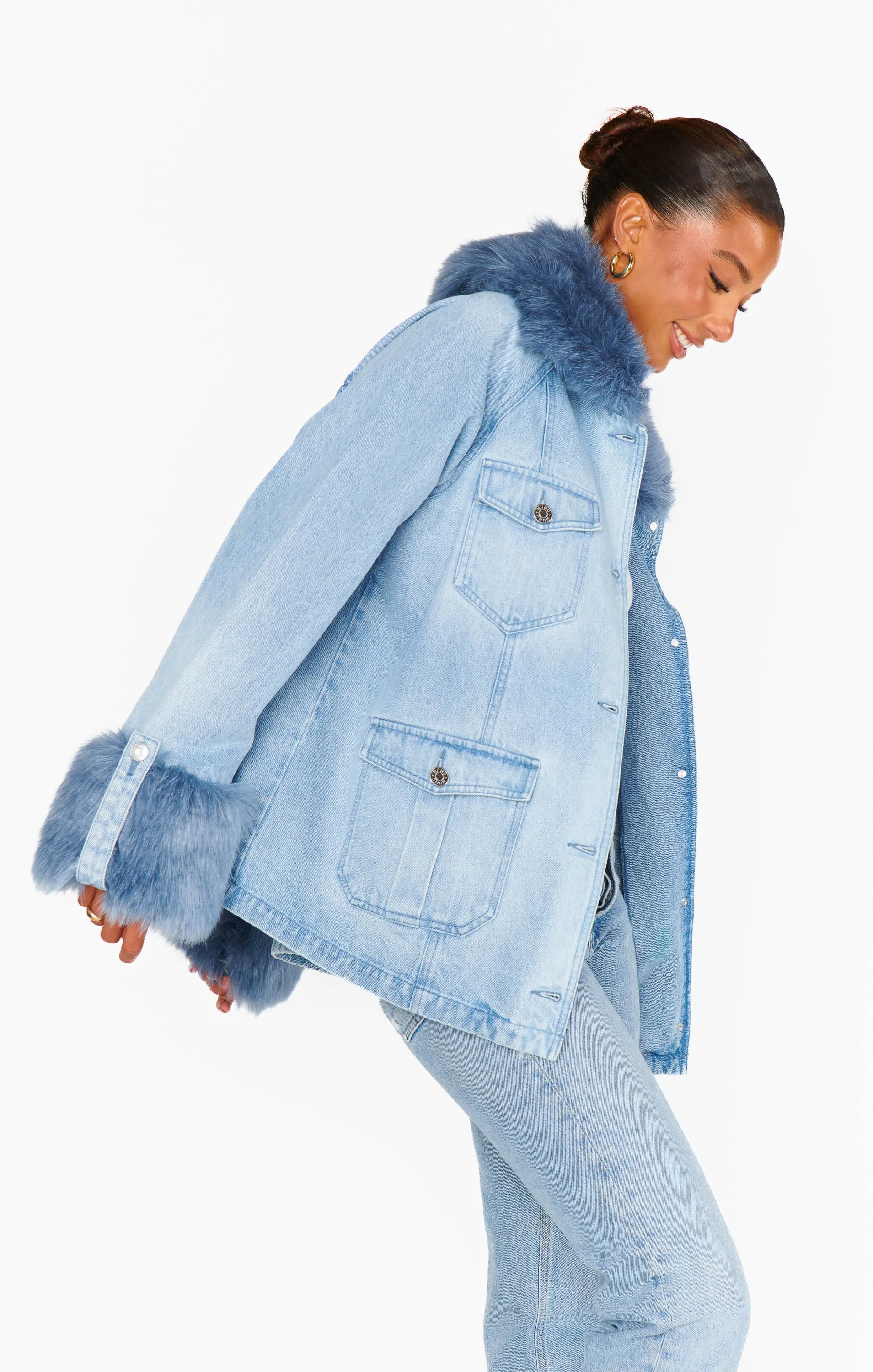 Kopenhagen Jacke ~ Drift Indigo mit blauem Kunstpelz