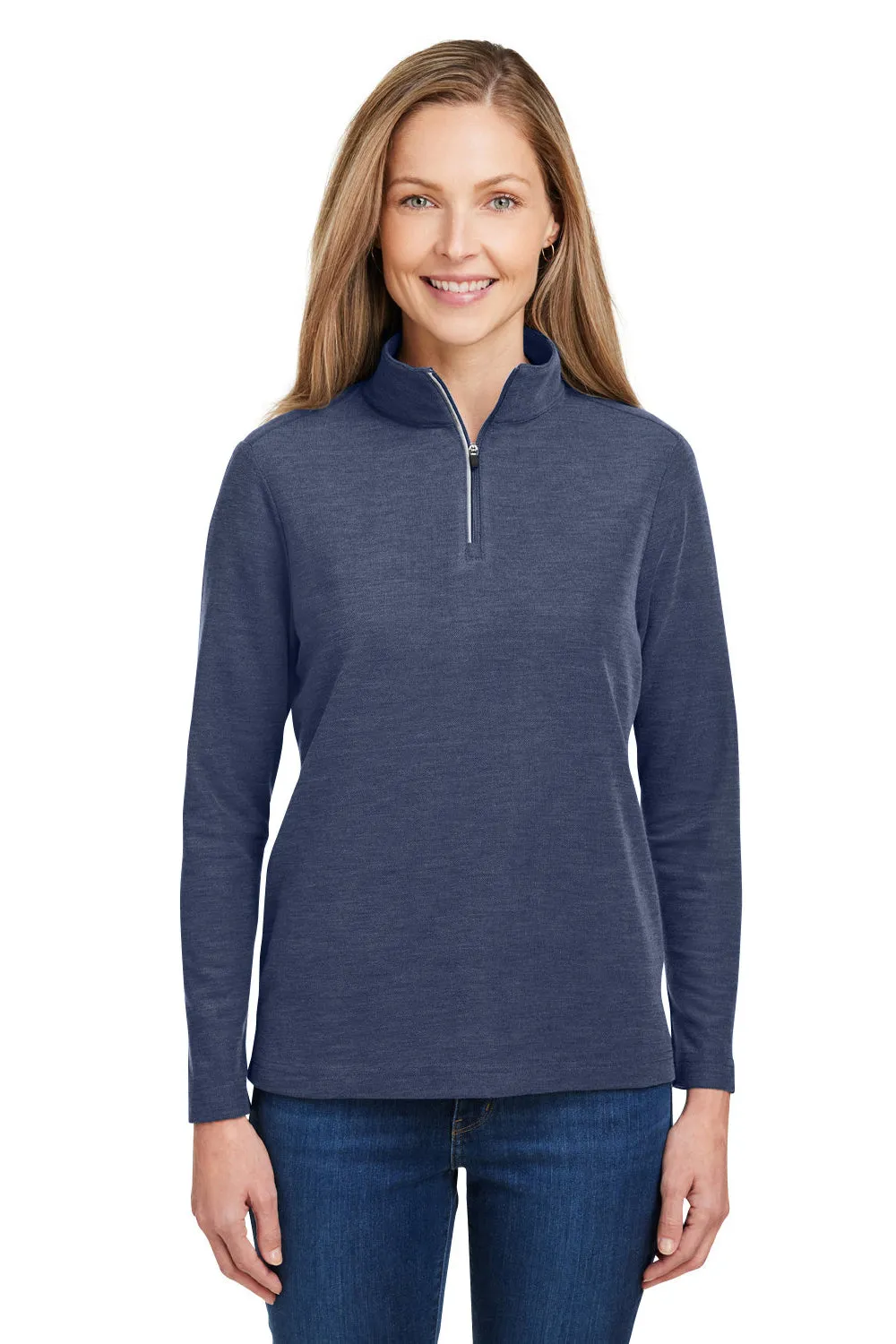 Core 365 Damen Fusion ChromaSoft Performance Feuchtigkeitstransportierendes Piqué 1/4-Zip Sweatshirt - Heather Klassisch Marineblau