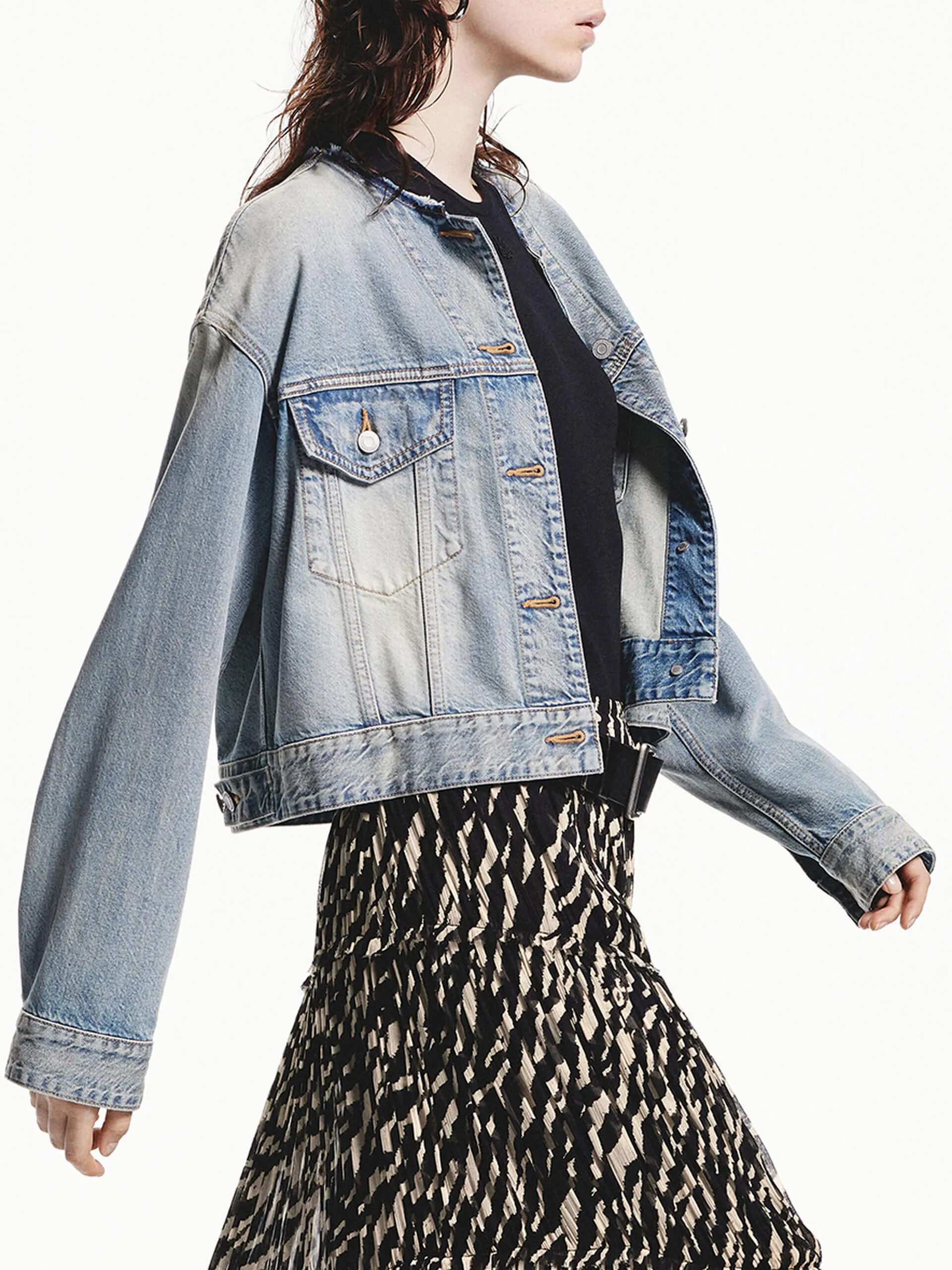 Baumwoll-Cropped-Denimjacke