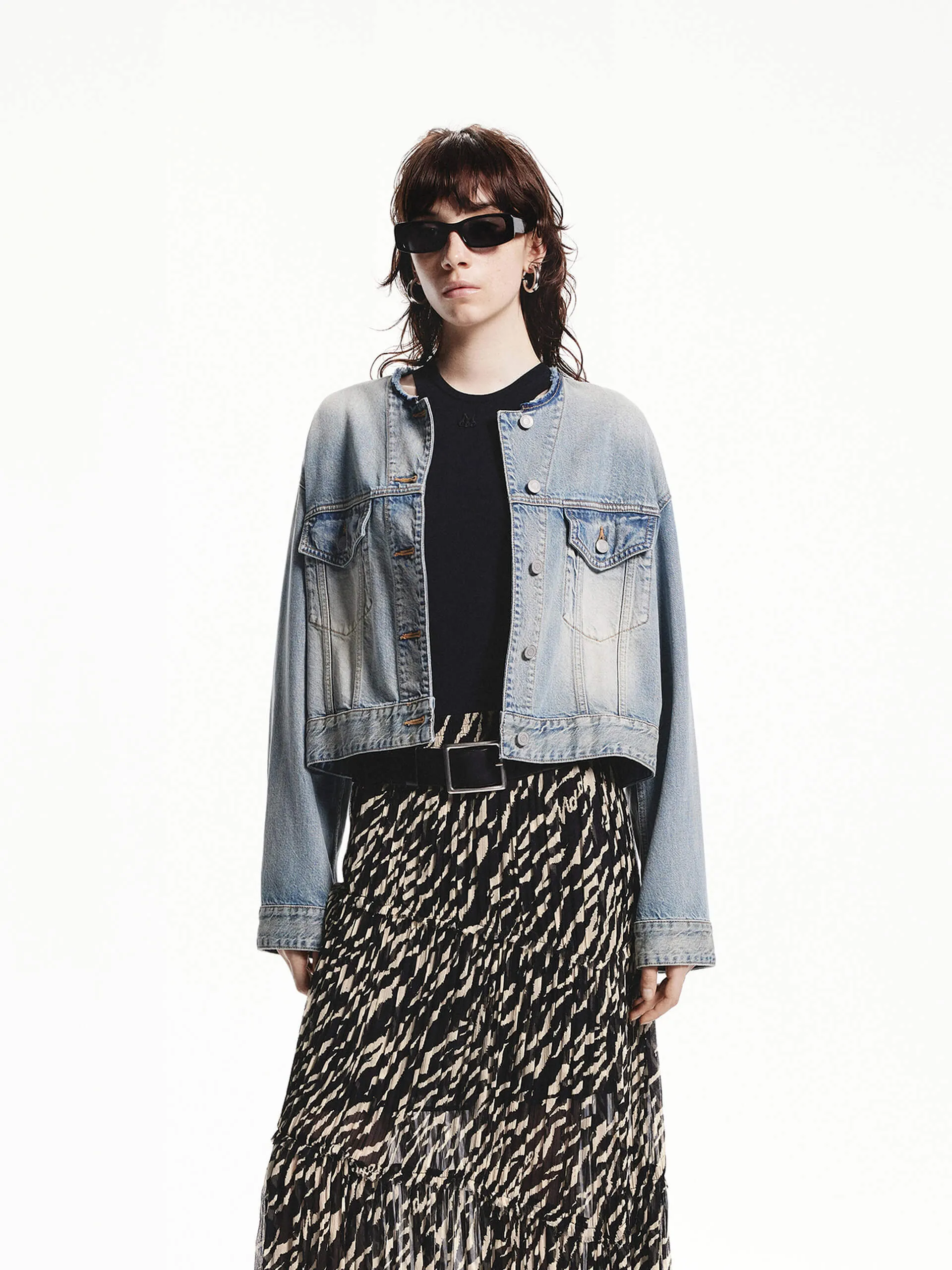 Baumwoll-Cropped-Denimjacke