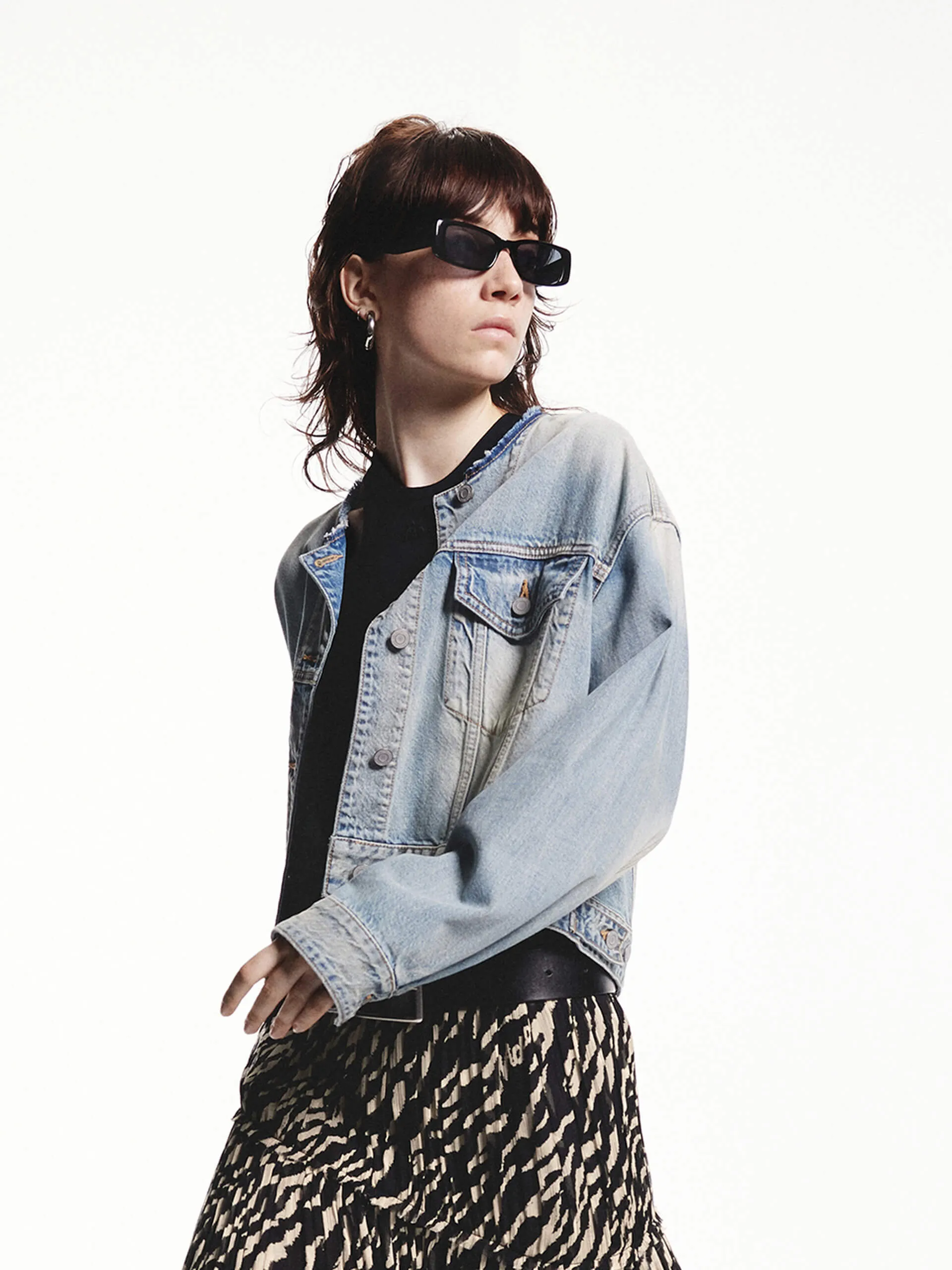 Baumwoll-Cropped-Denimjacke