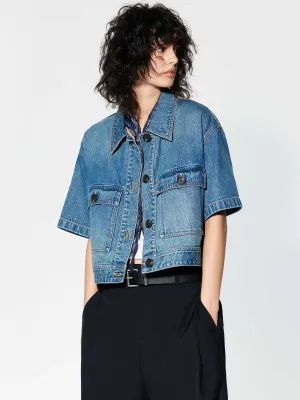 Denim-Jacke mit abgeschnittenen Taschen