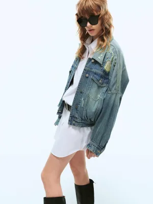 Crystal Detail Denim Jacke