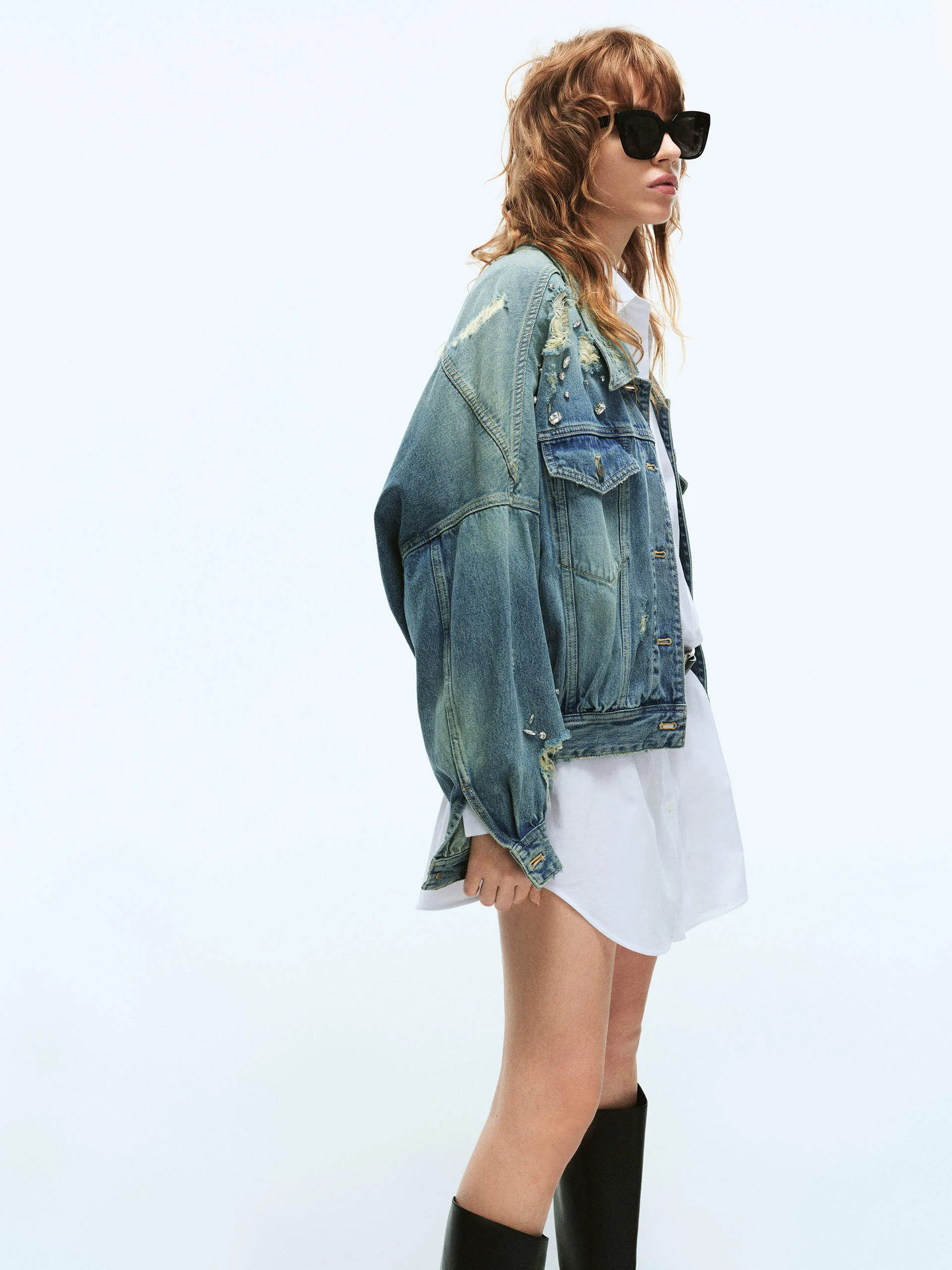 Crystal Detail Denim Jacke