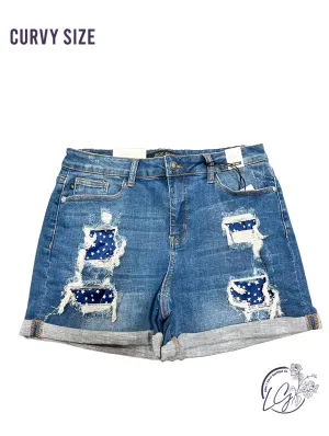 Judy Blue Kurvige Amber Mid-Rise Shorts mit Stern-Patch