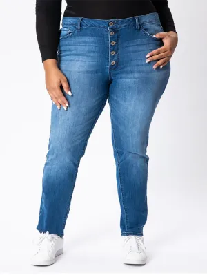 Curvy Molly High-Waist Jeans in Mittelblau mit Knopfleiste von KanCan