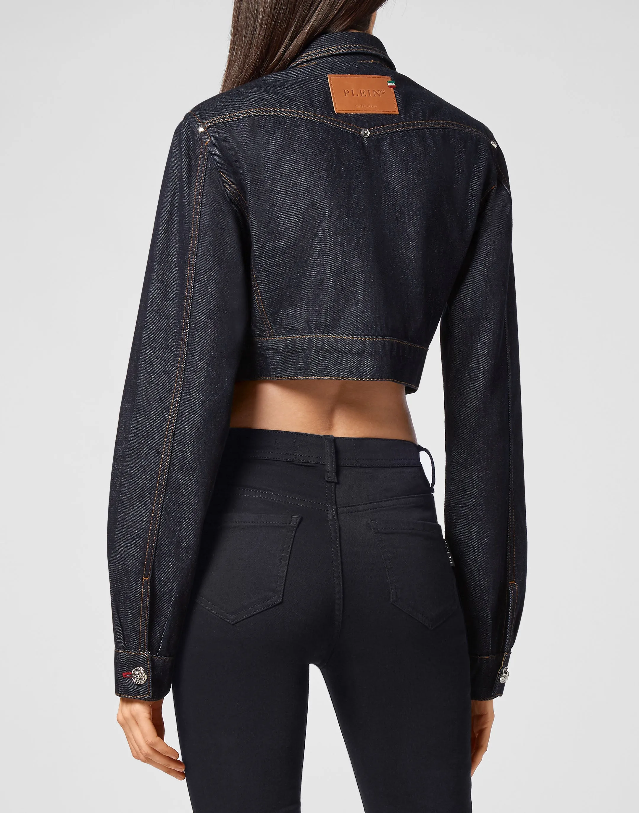 Denim Cropped Jacket mit Ketten