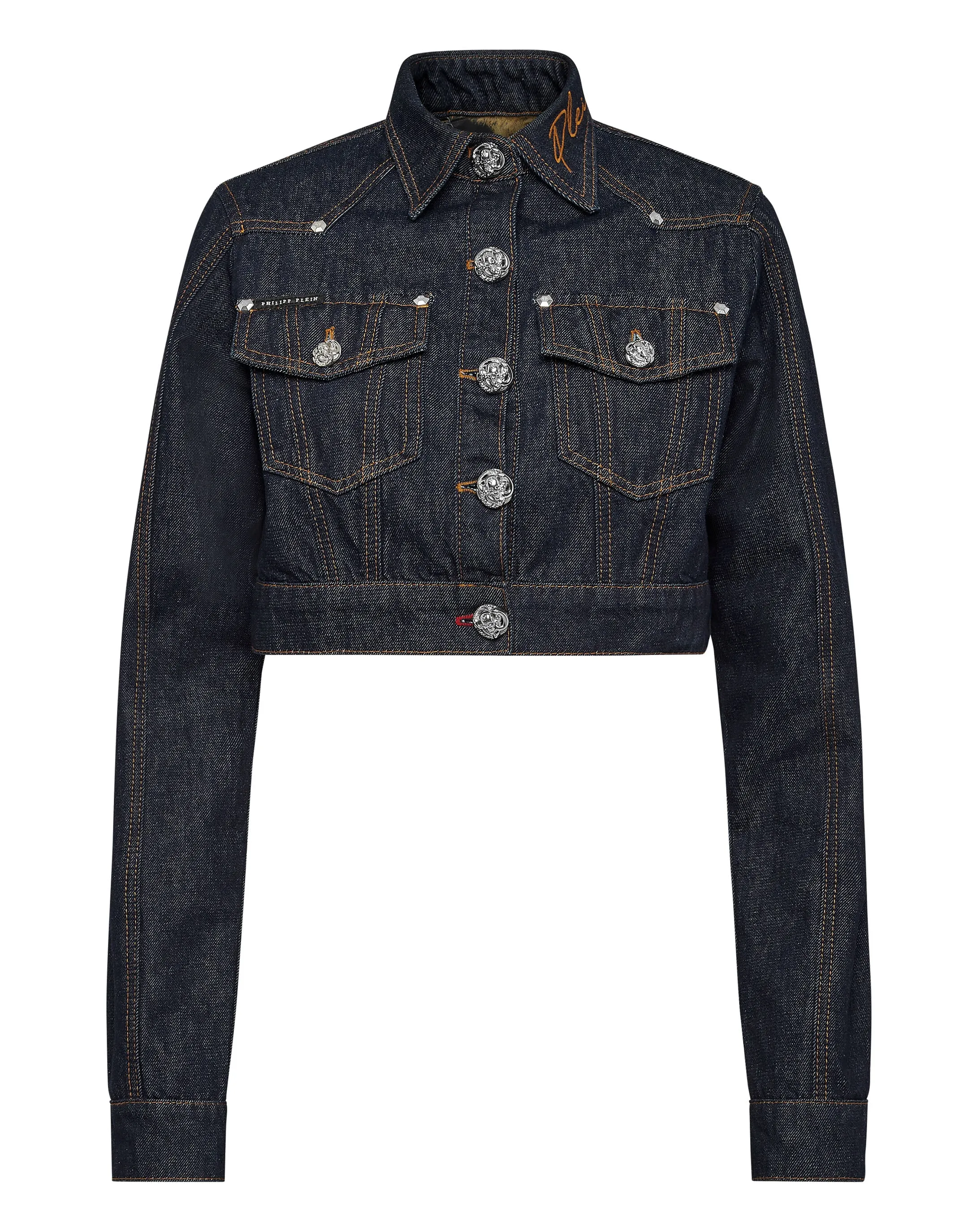 Denim Cropped Jacket mit Ketten