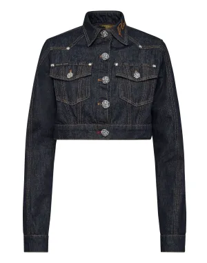 Denim Cropped Jacket mit Ketten