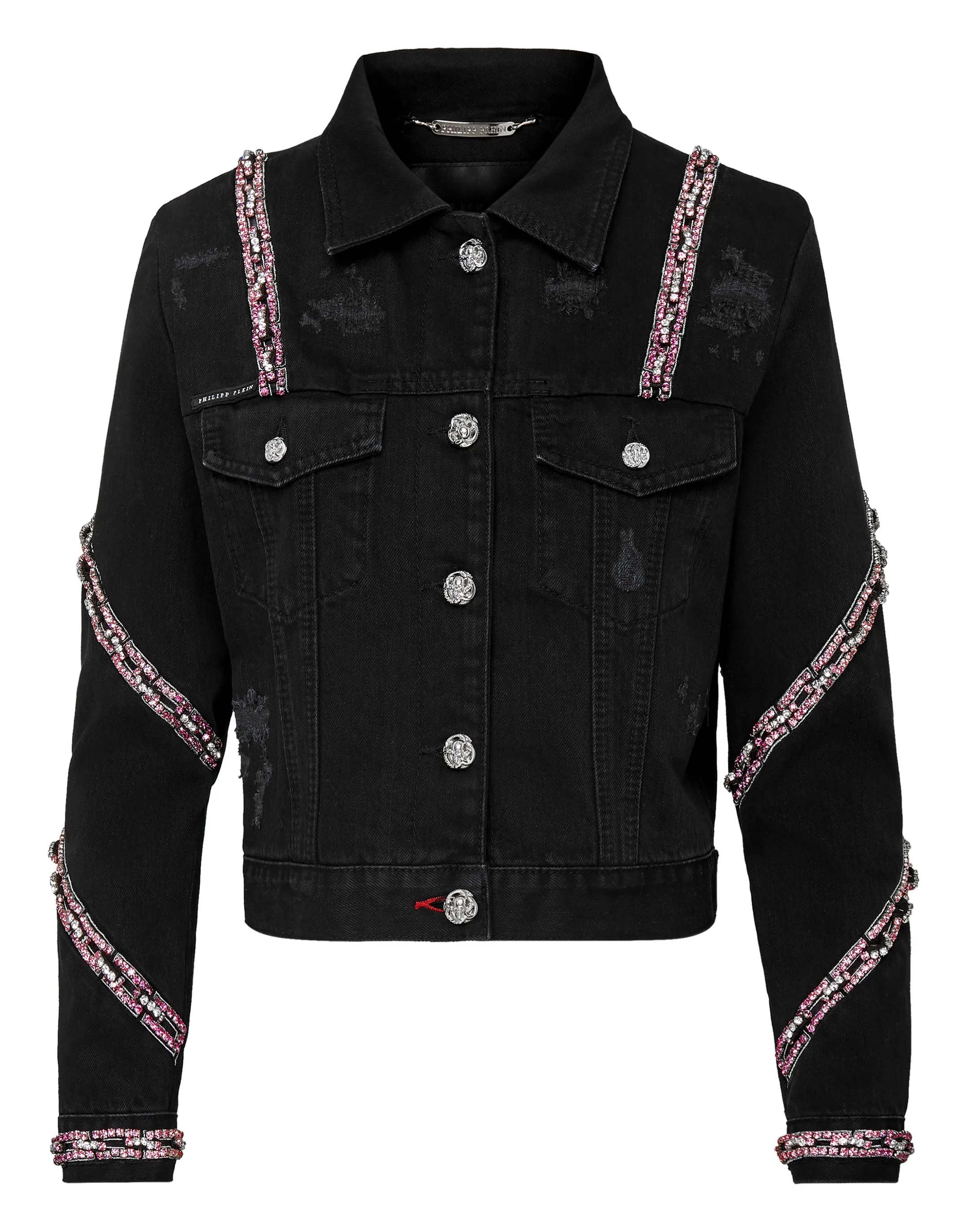 Denim Cropped Jacket mit Kristallbesatz
