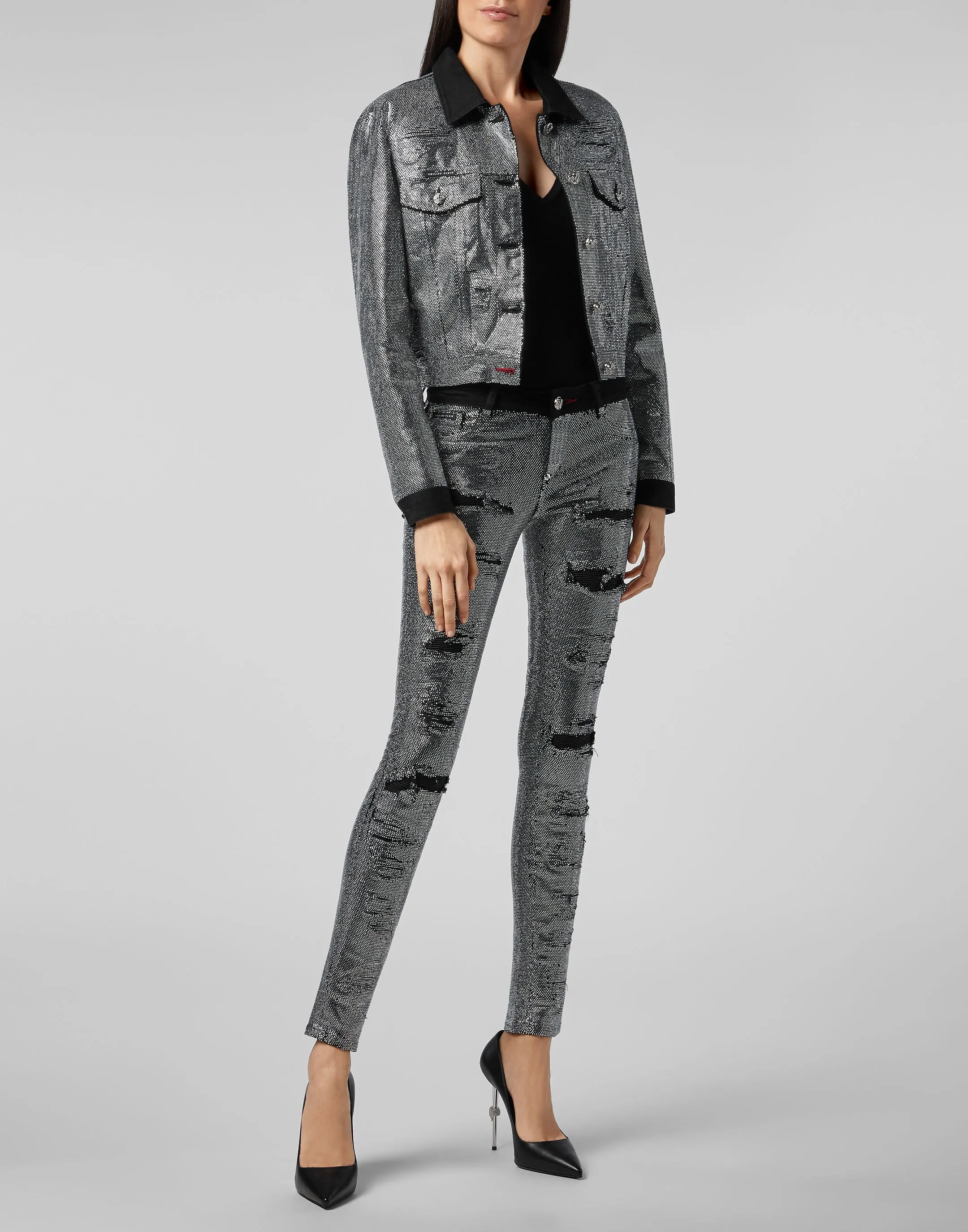 Denim Jacke mit Kristallbesatz