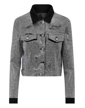 Denim Jacke mit Kristallbesatz